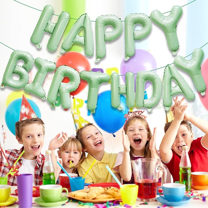 KALOR Olive Green Happy Birthday Balloons Banner, 16 Inch Mylar Foil Letters Balloon Sign for Birthday Party Decorations Photo Booth Backdrop