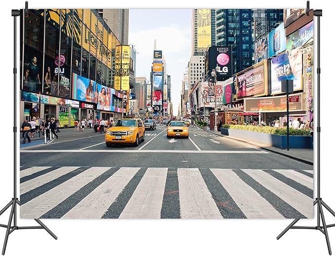 8x6FT NYC Taxi Fashion Street Party Photography Background Time Square Buildings New York Photo Backdrops Adult Portrait Studio Booth Props Banner