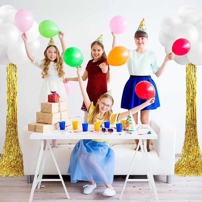 Gejoy 2 Set White and Gold Graduation Decorations Graduation Balloon Column Stand Kit with 50 Balloons 2 Gold Foil Fringe Backdrop Curtains 2 Adjustable Tower Stand with Base for 2026 Grad Party Decor