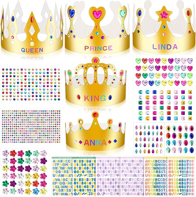 Gold Paper Crowns, Diy Birthday King Crowns Craft to Decorate, Paper Prince Princess Crown Hats for School Classroom