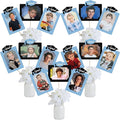 Big Dot of Happiness Light Blue Graduation Photo Display Centerpiece Kit - 15 Double-Sided Photo Table Topper Sticks, Vertical and Horizontal 4x6 Picture Holders, DIY Party Decoration Set