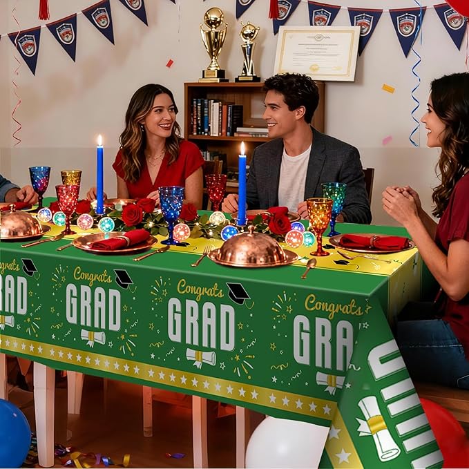 6 Pack Disposable Plastic Tablecloth 54" x 108" Green Class of 2026 Grad Party Table Cloths Disposable for 6 to 8 Foot Tables Graduation Party Indoor or Outdoor (Graduation Green)