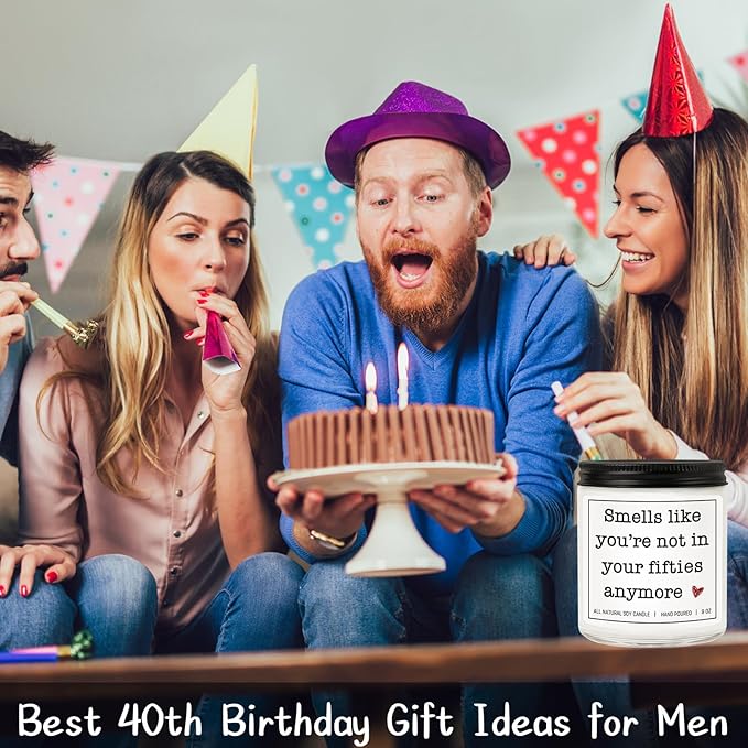 40th Birthday Gifts for Women Men, 40th Birthday Decorations Gifts for Women Men, 40 Year Old Birthdays, Lavender Scented Candle, 7oz