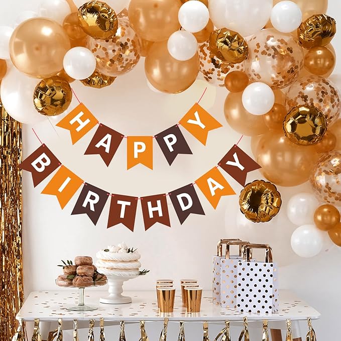 Brown Happy Birthday Banner Sign Birthday Bunting Banner Garland for Kids Girl Woman Birthday Tea Party Decorations Bunting Flag Party Supplies