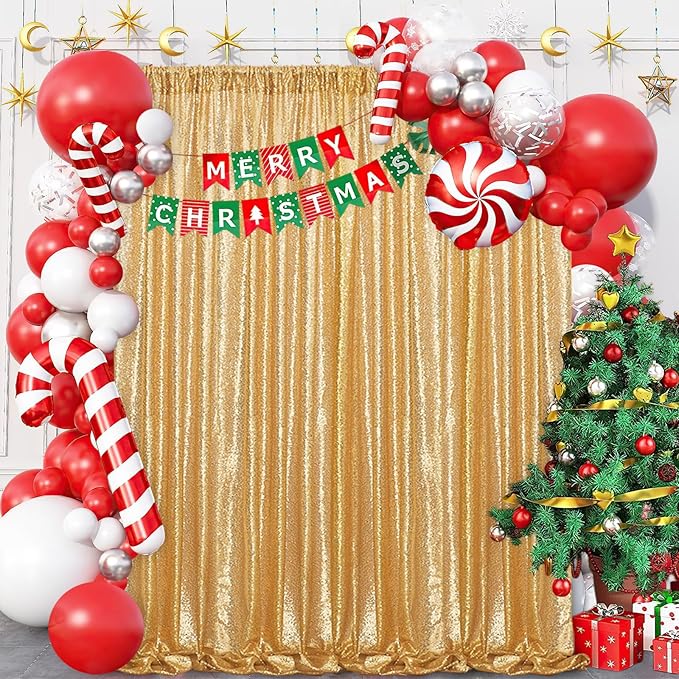 B-COOL Gold Sequin Backdrop Curtains: 6 Panels 2ftx8ft Christmas Curtains Background for Disco Xmas Party Wedding Photography Birthday Party Backdrop Decorations