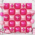 32PCS Hot Pink Square Foil Balloon Wall Double Sided, Metallic Bright Pink and Light Pink with Star Balloons Backdrop Flat Tunnel Foil Magenta Background for Girls Women Princess Birthdays Baby Shower