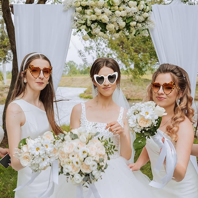 6 Pack Bachelorette Sunglasses Heart Shaped Sunglasses Vintage Heart Glasses for Women Wedding Party Decor