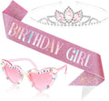 Birthday Girl Sash, Birthday Sash for Girls and Women with Birthday Glasses (Tiara,sash,glasses)