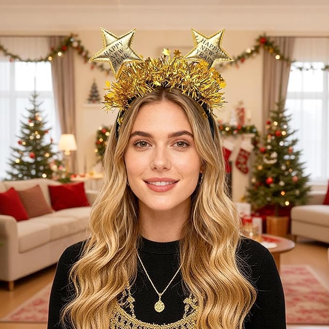 Doneace Happy New Year Headband 2026 New Year Eve Hairbands Glitter Hair Accessories for Women Girls New Years Party Favors