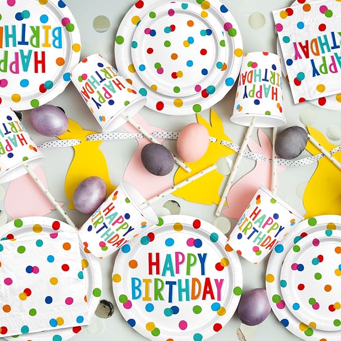 Gatherfun Happy Birthday Decorations: Kids' Birthday Party Supplies with Dots Design - Multicolor, 16 Count, Serves 16