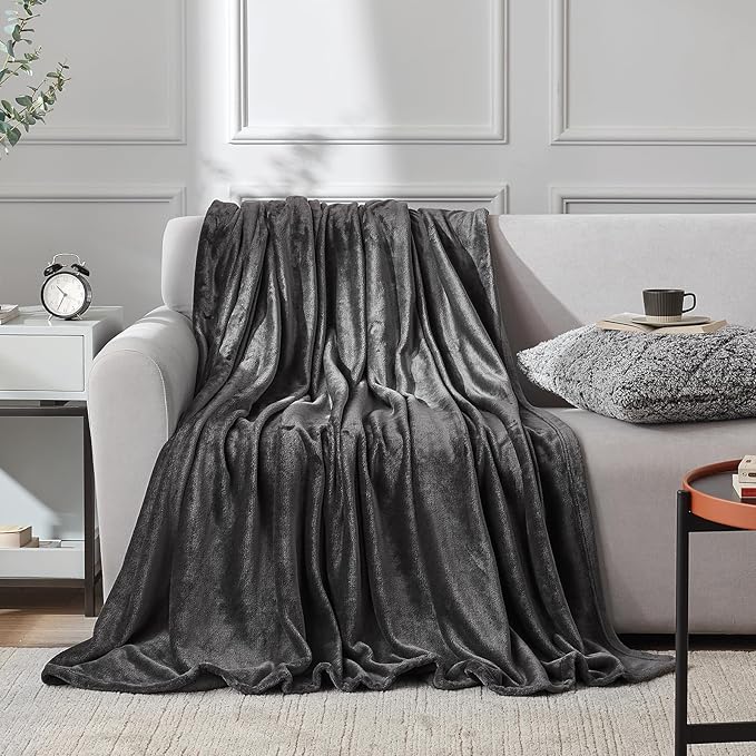 Hansleep Fleece Queen Blanket for Bed Fleece Charcoal, Queen Size Super Soft Flannel Fuzzy Plush Cozy Blanket for All Seasons, Charcoal, Queen 90x90 Inches