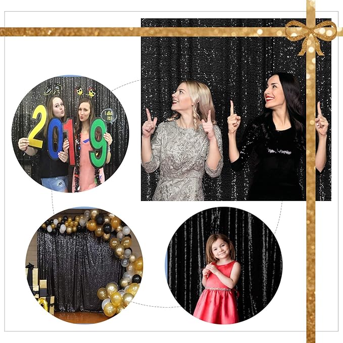 Juya Delight 10ft x 10ft Black Sequin Photography Backdrop Curtain for Party Banquet Festival Wedding Anniversary Exhibition