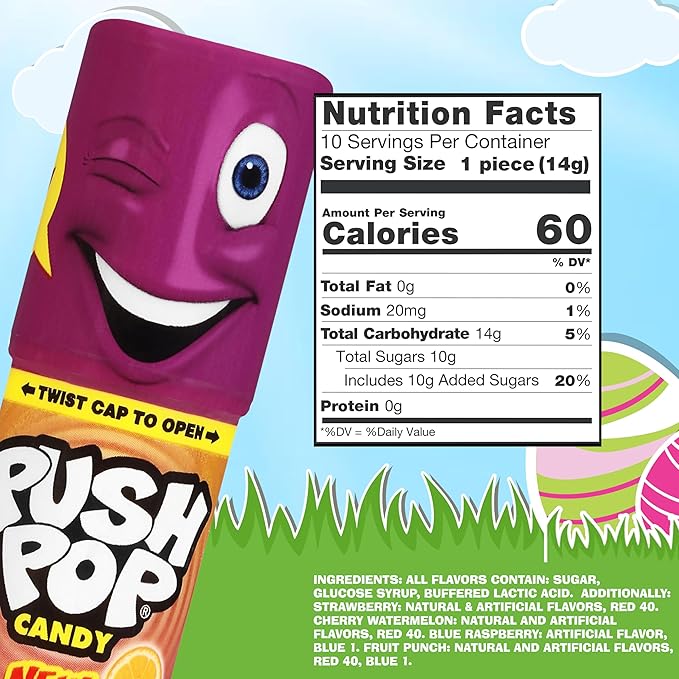 Push Pop Easter Candy Variety Pack, 10 Ct Lollipops Individually Wrapped in Fruity Flavors, Bulk Individually Wrapped Hard Candy, Birthday Party Favors, Easter Basket Stuffers, Egg Fillers, Kids Gifts