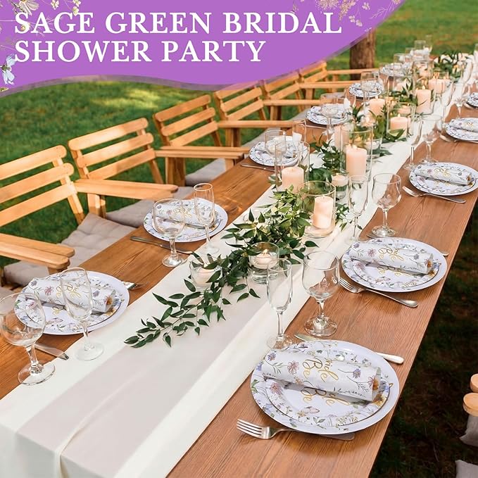 Pickmesh 250 Pcs Wildflower Bridal Shower Decorations Floral Miss to Mrs Plates and Napkins Sets Bride to Be Disposable Paper Tableware Set for Wedding, Engagement, Bachelorette Party, Serves 50