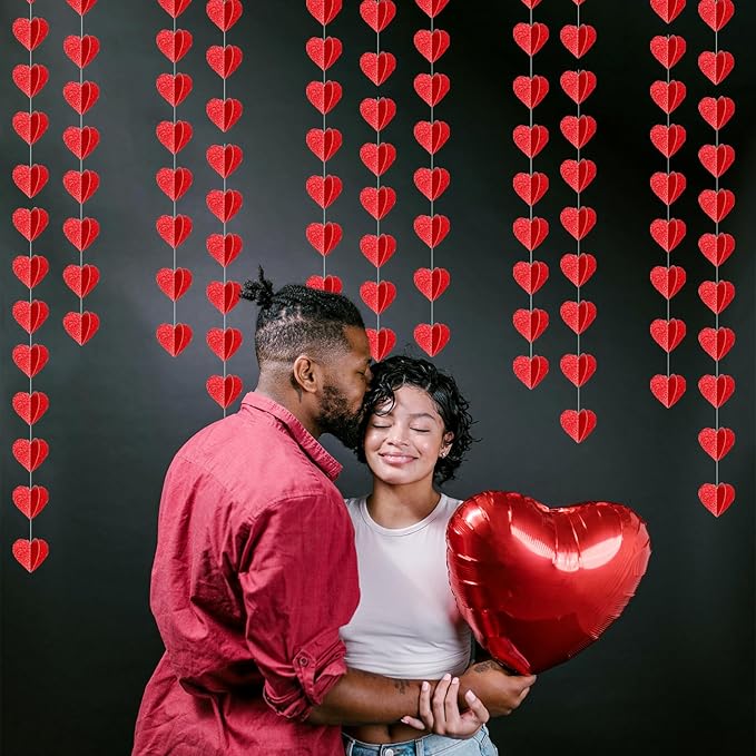 Valentines Day Party-Decorations Red Heart Garland - 39Ft 3D Special Night Galentines Hanging Paper Streamers Banner,Baby Girl Birthday Bachelorette Engagement Mohters Brunch Decor Ouruola