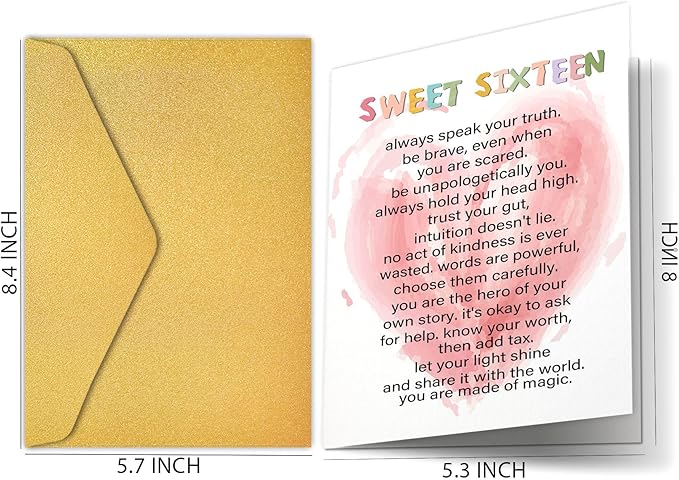 Sweet 16th Birthday Cards , Happy 16th Birthday Card for Girl Boy, Funny 16 Year Old Birthday Card for Daughter Granddaughter Niece, Happy 16th Birthday Gift, Sixteen Years Old Birthday Poem Card (62)