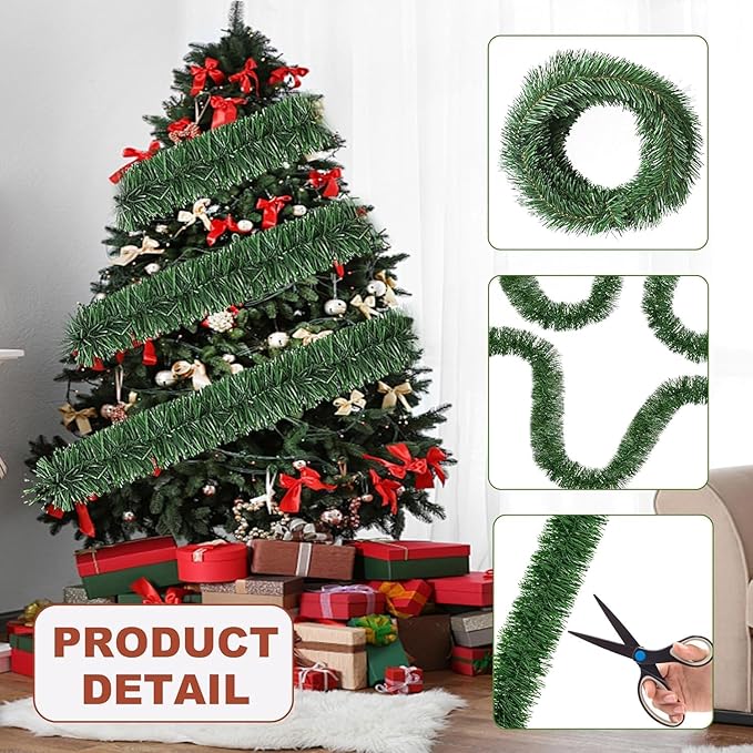 Christmas Garland 54 Feet - 3 Stands Artificial Evergreen Garland Soft Greenery Garland Set for DIY Christmas Decoration, Non-Lit Indoor Outdoor Garlands for Stair Railing/Mantle/Holiday/Party Decor