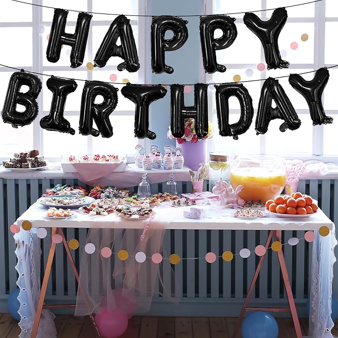 65 Pcs 16 Inches Happy Birthday and 2 Sets A-Z Letter Balloons, DIY Custom Alphabet Mylar Balloons Banner Sign for BDay, Graduation Halloween Thanksgiving Christmas Party Decorations (Black)