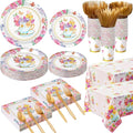 352 Pcs Tea Party Disposable Tableware Set Tea Party Supplies Serve 50 Guests Paper Plates Cup Napkin Plastic Cutlery Tablecloth for Wedding Bridal Birth Baby Shower Dinner