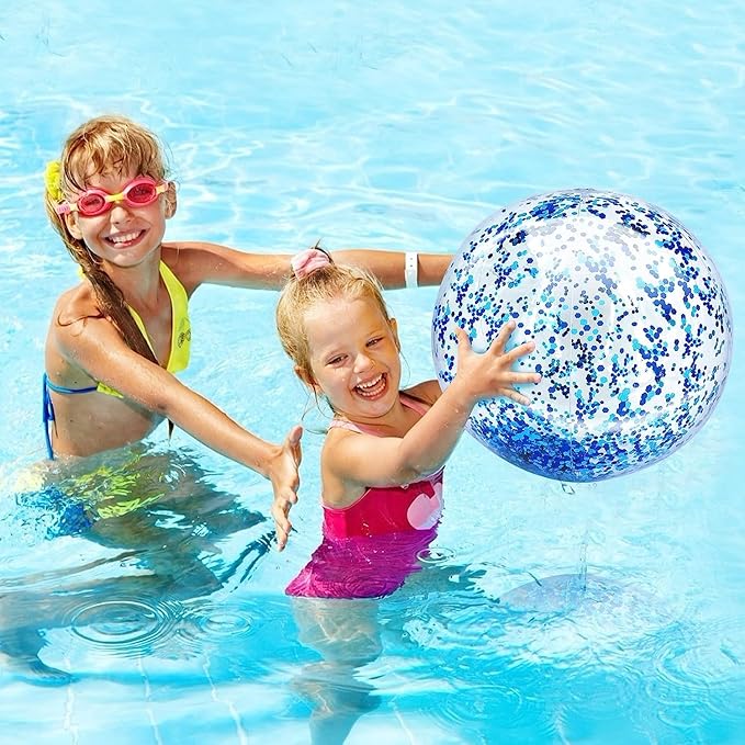 12 Pack Inflatable Glitter Beach Balls Bulk - 16" Beach Ball Swimming Pool Toys for Games Adults Kids, Summer Pool Beach Party Decoration,Luau Decorations Essential Blow Up Beach Ball (Blue,Glitter)