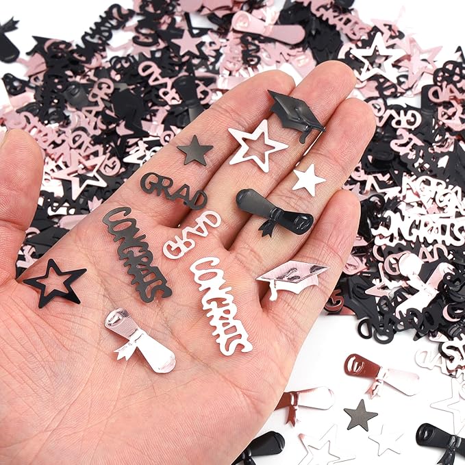 Pink and Black Graduation Confetti 2026, 1000 Pcs Congrats Grad Confetti Class of 2026 Party Table Centerpiece for Graduation Party Decorations