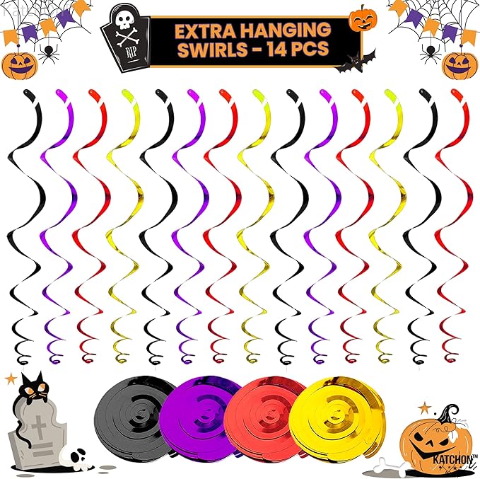 KatchOn, Halloween Hanging Decorations - Large, Pack of 28 | Spooky Halloween Hanging Swirls for Halloween Party Decorations | Halloween Ceiling Hanging Decorations for Halloween Decorations Indoor