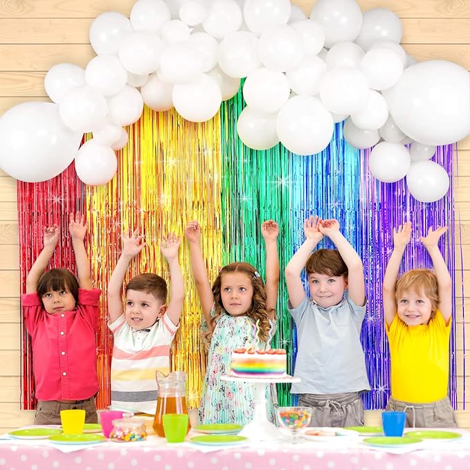 Rainbow Party Backdrop Balloon Arch Kit - Cloud Birthday Photo Props Booth Backdrops, Balloon Garland, Fringe Curtains for Wedding, Baby Shower Decor, Photography Supplies