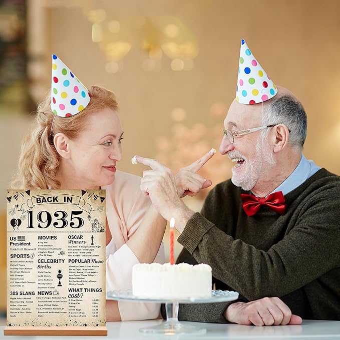 DARUNAXY 91st Birthday Party Decorations, Vintage Back in 1935 Poster Acrylic Sign with Stand 91 Year Old Party Supplies for Men& Women Vintage 1935 Table Decor 91st Anniversary Class Reunion Gifts