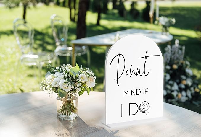 Donuts Table Sign, White Arch Acrylic Wedding Sign, Donut Decor, Wedding Signs for Ceremony and Reception, Bridal Shower Decor, Centerpiece Table Decorations Party for Bride and Groom-3