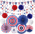 4th of July Patriotic Party Decorations 27 PCS Set, 6 Paper Fan, 6 Flower Ball, 1 USA Flag Pennant, 2 Star Streamer, 12 Swirl Streamer, Independence Day, Memorial Day, Veterans Day Decor Supplies
