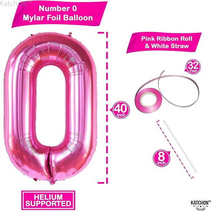 Giant Hot Pink 0 Balloon Numbers - 40 Inch | Pair 0 Digit To Other Numbers | Pink Zero for Birthday Party Supplies | Zero Balloon | Birthday Party Decorations