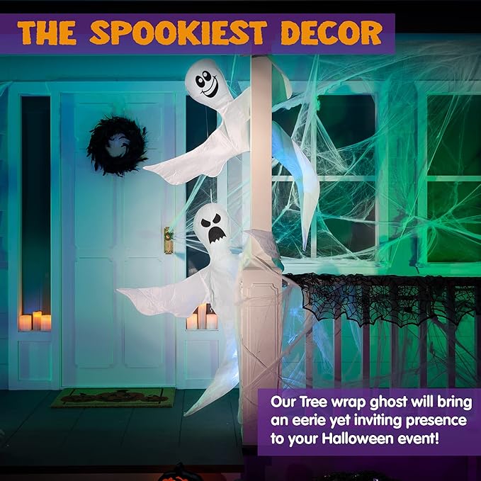 JOYIN 2 Pcs 53" Halloween Decoration Outdoor, Halloween Bendable Hanging Ghost for Lawn, Tree, Pilar Decorations, Tree Wrap Ghost Party Supplies
