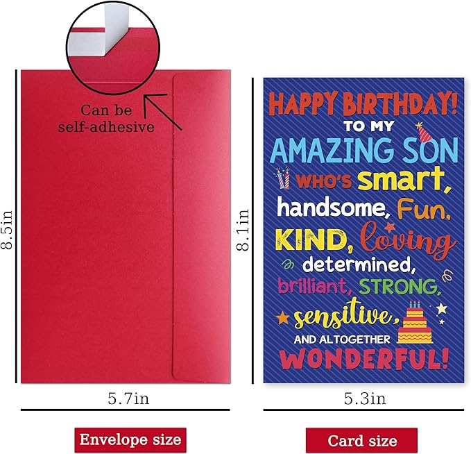 Birthday Card for Son, Funny Birthday Card Gift for Adult Sons from Mom Dad Parents, Heartwarming Greeting to A Wonderful Son
