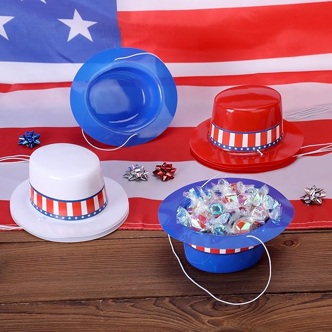 4th of July Patriotic Mini Top Hats, Red White Blue Mini Party Hats, Small Independence Day Top Hats for Memorial Day Decor