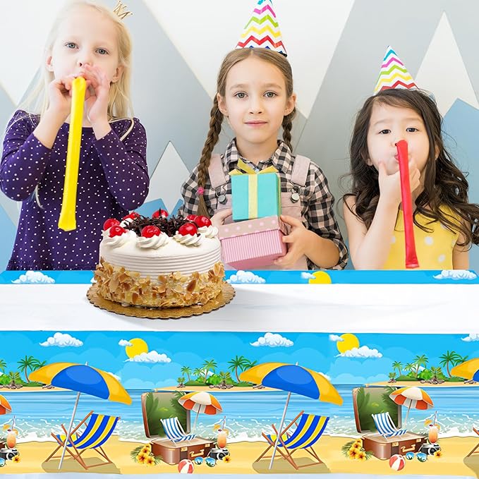 3Pcs Beach Tablecloth for Hawaiian Decorations Plastic Tablecloth Pool Surfboard Party Table Covers for Rectangle Tables Summer Birthday Party Supplies