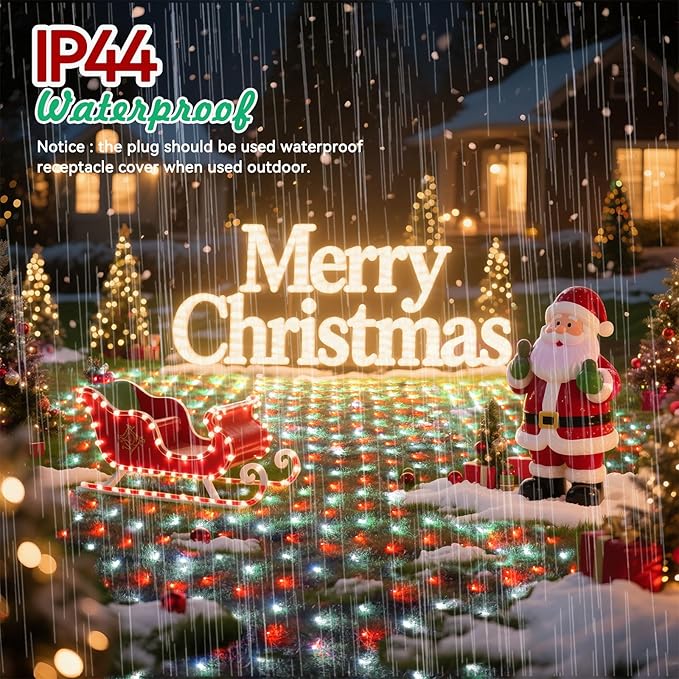 LitHome 14.8FT x 5FT Christmas Net Lights Outdoor, 300 LED Red White Bush Lights 8 Modes, Connectable Waterproof Valentines Net Mesh Light Green Wire for Bushes Shrubs Holiday Valentine's Day Decor