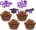 24Pcs Black Purple Graduation Cupcake Toppers 2026, Glitter Grad Cap Diploma Congrats Grad We Are So Proud of You Cupcake Toppers for Class of 2026 Graduation Party Decorations.
