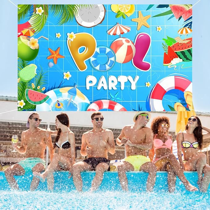 Summer Pool Beach Party Decorations, Summer Party Beach Decor Supplies, Pool Banner Decorations, Backdrop Wall Decor for Kids Suitable for Indoor and Outdoor Use