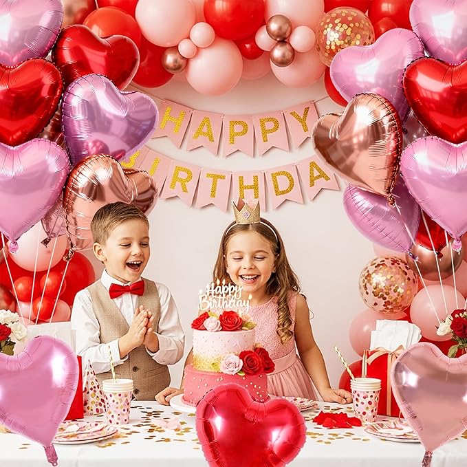 TONIFUL 30Pcs 18 Inch Rose Gold Red PInk Balloons Heart Shape Foil Mylar Banners Decoration for Birthday Valentine's Day Wedding Bridal Shower Anniversary Engagement Party Supplies