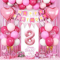 8th Birthday Decorations for Girls: Hot Pink Balloons, Happy Birthday Banner, Fringe Curtain, Cake Topper, Heart Balloons