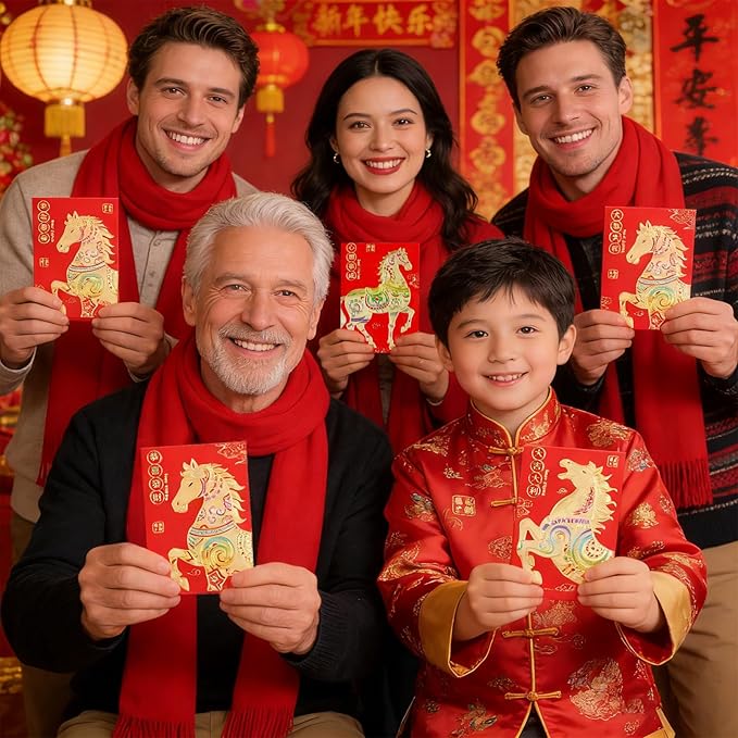Red Envelopes Chinese New Year Of The Horse 2026,红包, Lucky Money Envelopes For Lunar New Year, Li Xi Chinese Feng Shui Coins I-Ching Fortune Coin for Health Wealth Hongbao 36Pcs Medium and 60 Coins