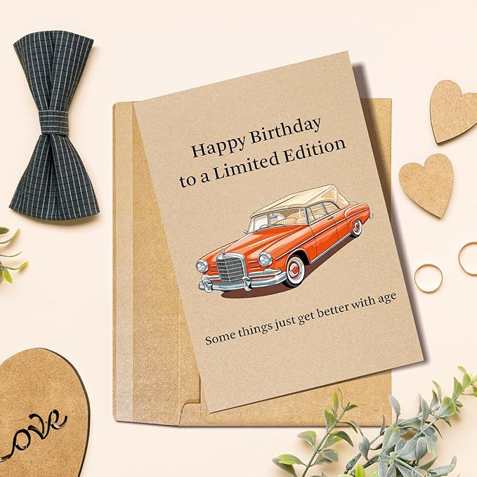 Funny Classic Car Birthday Card for Him Her, Getting Older Birthday Card for Men Women, 50 60 70 80 Years Old Bday Cards Gift, Some Things Just Get Better With Age
