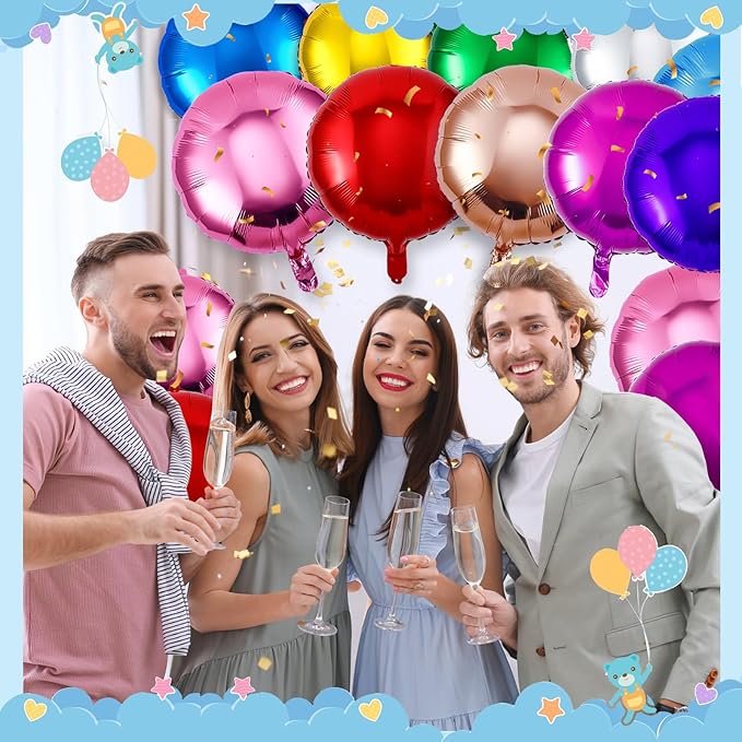 Deekin 100 Pcs 18 Inch Round Foil Balloons Aluminum Foil Helium Balloons Bulk for New Year Party Birthday Baby Shower Graduation Wedding Decor(Mixed Colors)