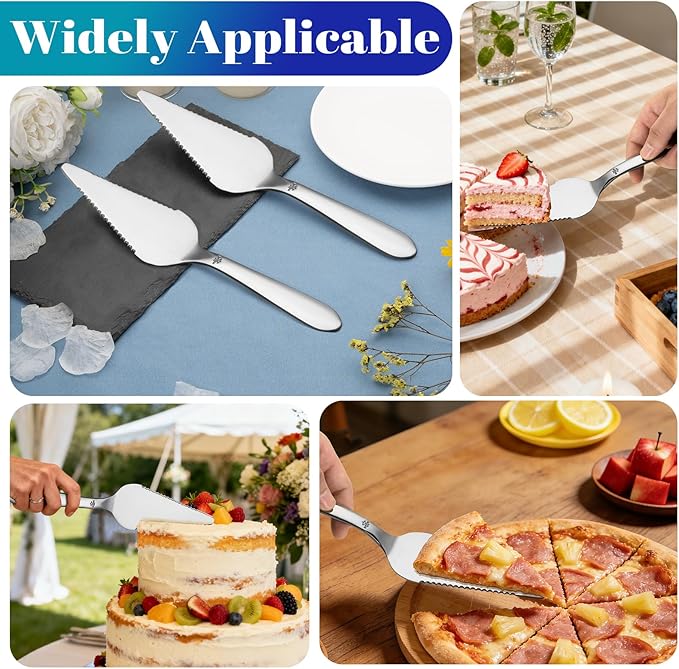 Cake Pie Server Set for Wedding, Elegant Pizza Slicer Server Set with Stainless Steel Big Serrated Edges, Cake Cutter Pie Spatula for Birthday Anniversary, 2 Pcs, Silver