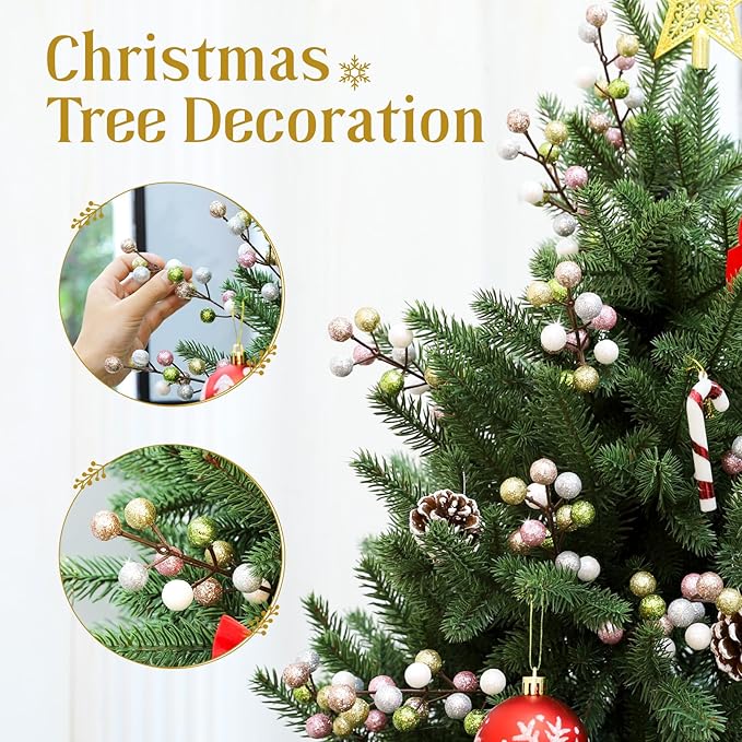 HOHOTIME 24 Pack Artificial Berry Stems Branches, Christmas Faux Holly Berries Branches Ornaments for Christmas Tree Wreath DIY Craft Decorations Holiday Home Decor