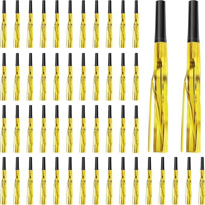 100Pcs New Years Noise Makers Party Favors, Metallic Fringed Party Blowers, Gold New Years Eve Supplies Party Horns NYE Blowers for Adults Women Men Eve Family Gathering