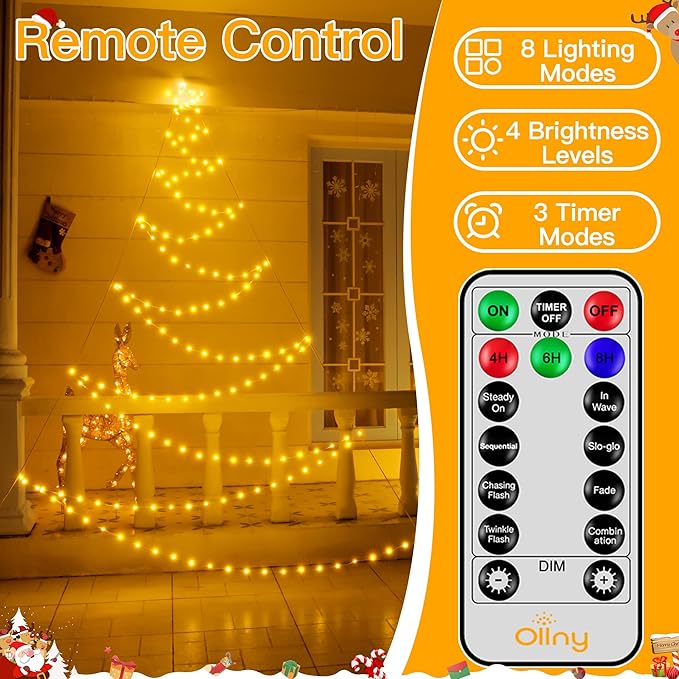 Ollny Outdoor Lighted Christmas Decorations 13FT Tall, IP67 Waterproof Outdoor Christmas Lights with 3 Timers and 8 Lighting Modes, Xmas Decor Light for House Yard Window Wall Decorations (Warm White)