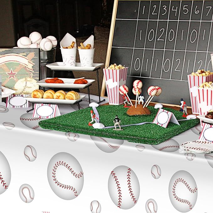 2 Pack Baseball Tablecloths 54 x 108 Inch Disposable Plastic Baseball Pattern Tablecover Rectangular Table Cloth for Kids Sports Baseball Birthday Party Outdoor Picnics Dining Supplies