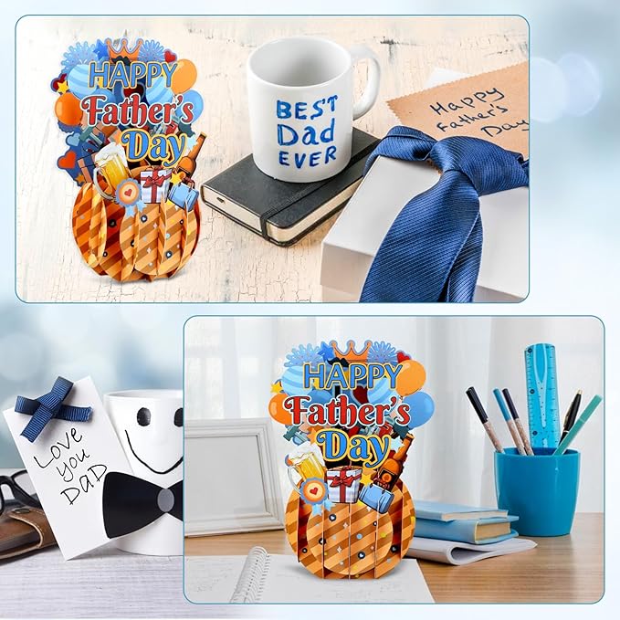 FaCraft Happy Fathers Day Pop Up Card - 3D Happy Fathers Day Pop Up Flower Bouquet Gift Card with Envelope, for Dad Husband Papa Grandpa from Son Daughter Wife