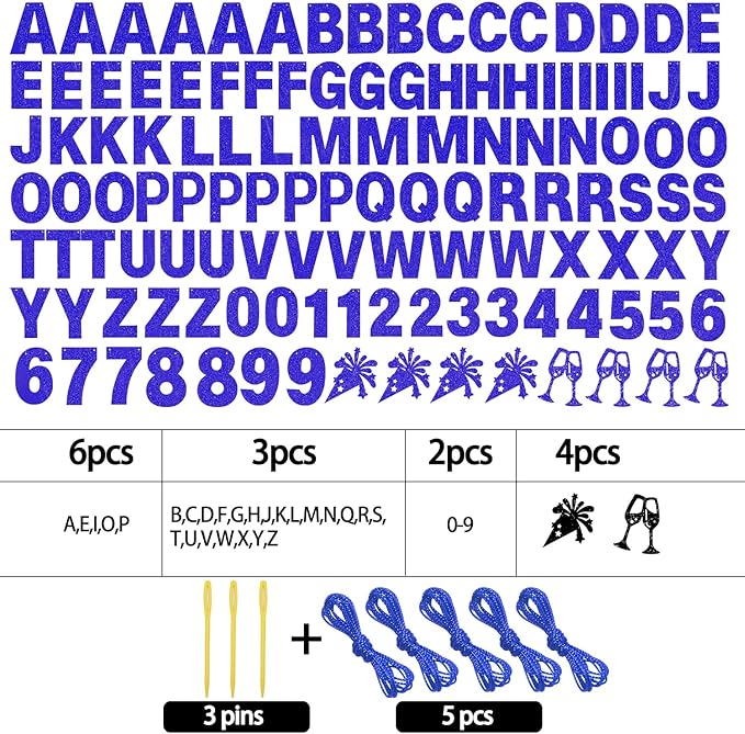 129Pcs Glitter Customizable Banner Kit DIY Custom Letter Banners DIY Happy Birthday Letters 0-9 Numbers Personalized Banner Decor Baby Shower Birthday Party Decorations Supplies(Dazzling Sapphire blue)